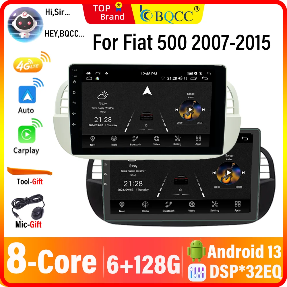 

BQCC 8 Core 9'' Car Radio For FIAT 500 2007-2015 Car Navigation GPS WIFI 4G DSP 32EQ Wireless CarPlay Android Auto Car Stereo