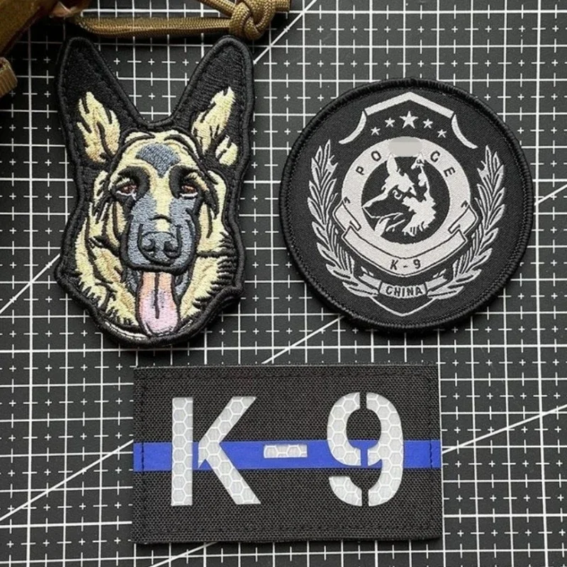 German Shepherd Embroidered Patch Morale Badge Reflective Hook&Loop Patches K9 Tactical Dog Badge Military Fans Backpack Sticker