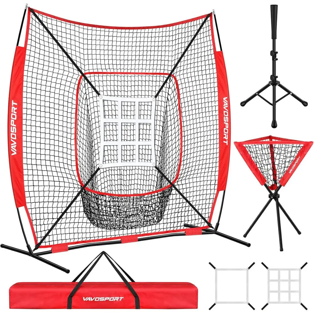 

7x7' Baseball Net Set - Portable Sotball & Baseball Net, Batting Tee, Ball Caddy, Strike Zone, Training Equipment or Youth Pract