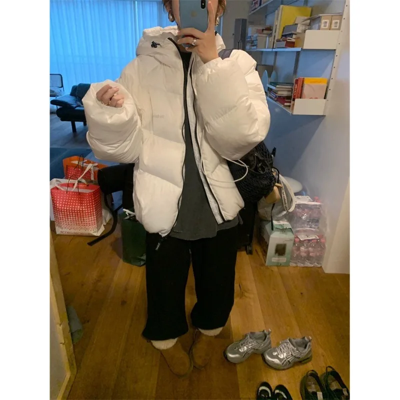 

Double-Sided Wearable Hooded down Jacket ThBarnet Winter 2024 Korean Style Knitted Polyester Fiber Warm Medium-Length Coat