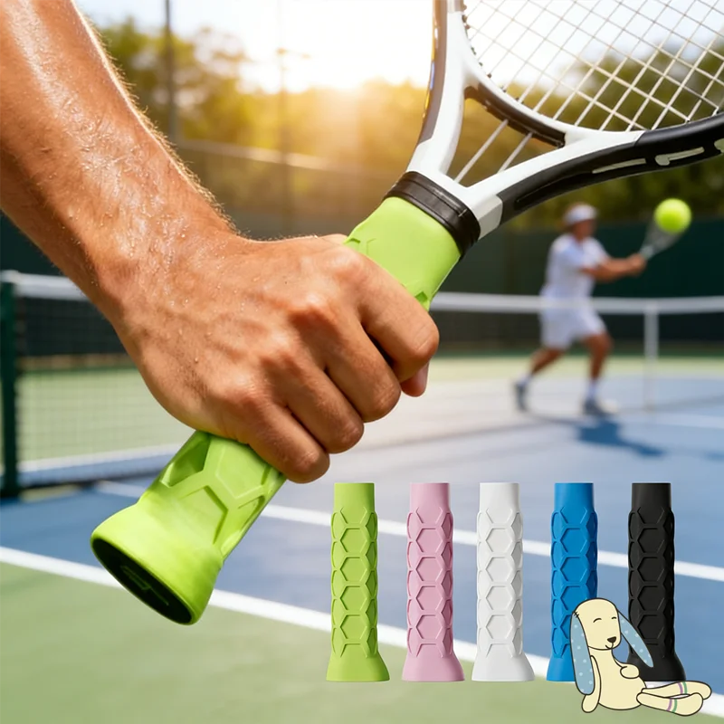 Shock-Absorbing Anti-Slip Silicone Grip Sleeve Reusable Overgrip for Tennis Rackets Reduces Vibration and Improves Sweat Control