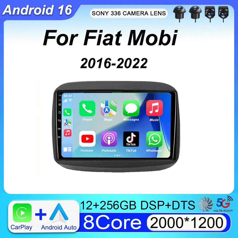 

QLED автомагнитола для Fiat Mobi 2016-2022 на Android 16, мультимедийный видеоплеер, GPS-навигация, стереосистема, Carplay, 4G, WIFI, без DVD