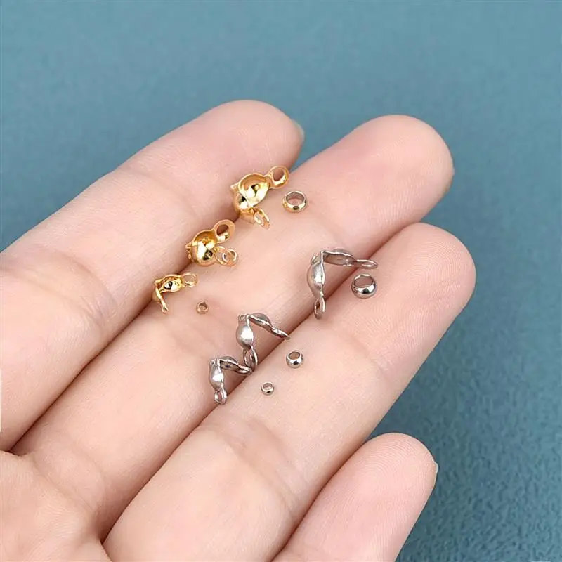 100pcs/lot Stainless Steel Gold Color Connector Clasp Crimp End Beads Findings Kit DIY Bracelet Necklace Jewelry Making Supplies