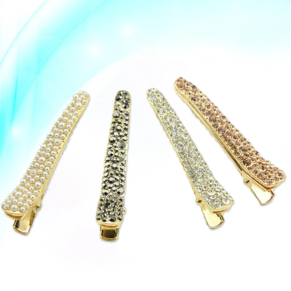 

4 шт. Золотистые заколки-крабики с кристаллами и жемчугом для разделения волос, для салонов и парикмахерских, для женщин