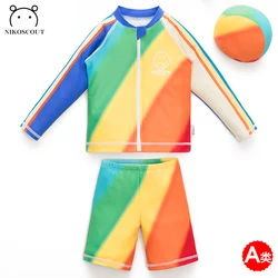 Children's Swimsuit Boys 2024 New Boys Beach Sun Protection Long-Sleeved Split Medium and Large Kidsren's Full Body Swimsuit