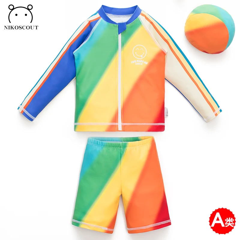 Children's Swimsuit Boys 2024 New Boys Beach Sun Protection Long-Sleeved Split Medium and Large Kidsren's Full Body Swimsuit