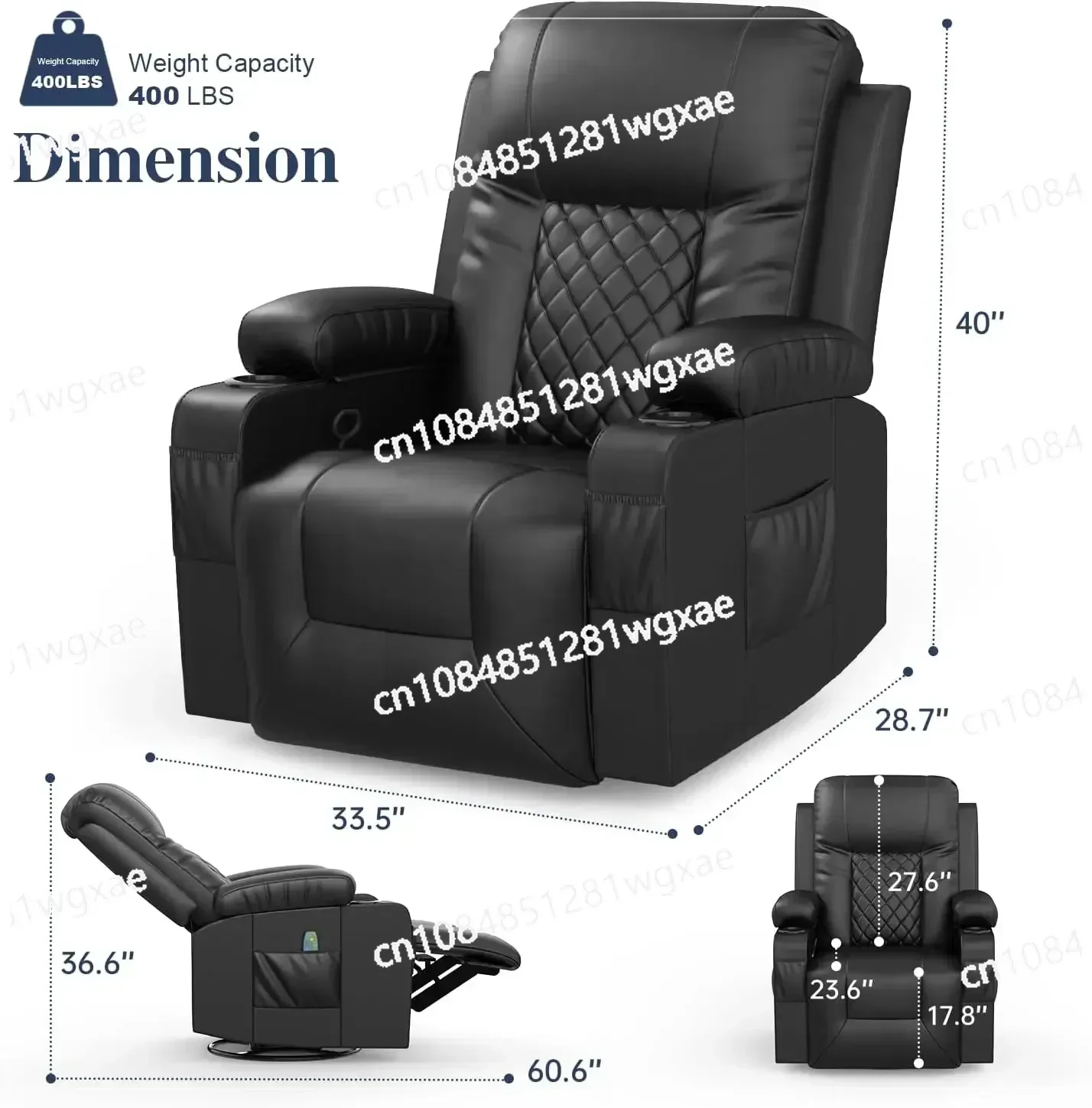 Recliner Chairs for Adults, Massage Rocker with Heated Modern Ergonomic Lounge 360 Degree Swivel Single Sofa Seat Livin