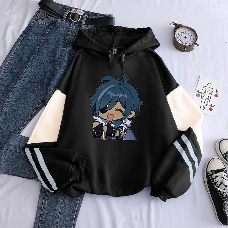 Genshin Impact Men Hoodies Japanese Anime Manga Harajuku Gothic Hoody Tops Kaeya Alberich Graphic Loose Black Pocket Sweatshirts