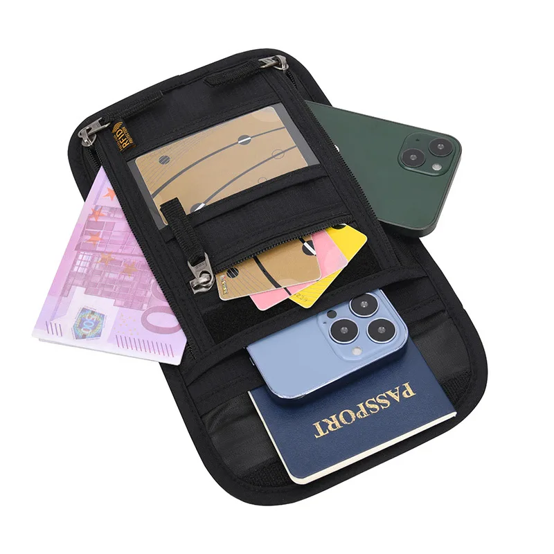 Bolsa de viaje con bloqueo RFID para pasaporte, billetera para el cuello, soporte para pasaporte familiar, estuche organizador con múltiples