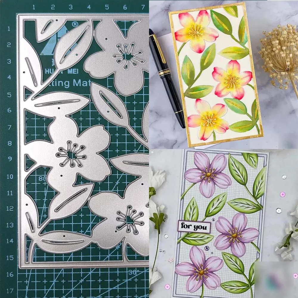 Metall-Stanzformen mit rechteckigem Rahmen, Pflanzen und Blumen, für die Kartenherstellung, Papierprägung, Stanzungen, Album, Basteln, Vorlagen, Schablonen