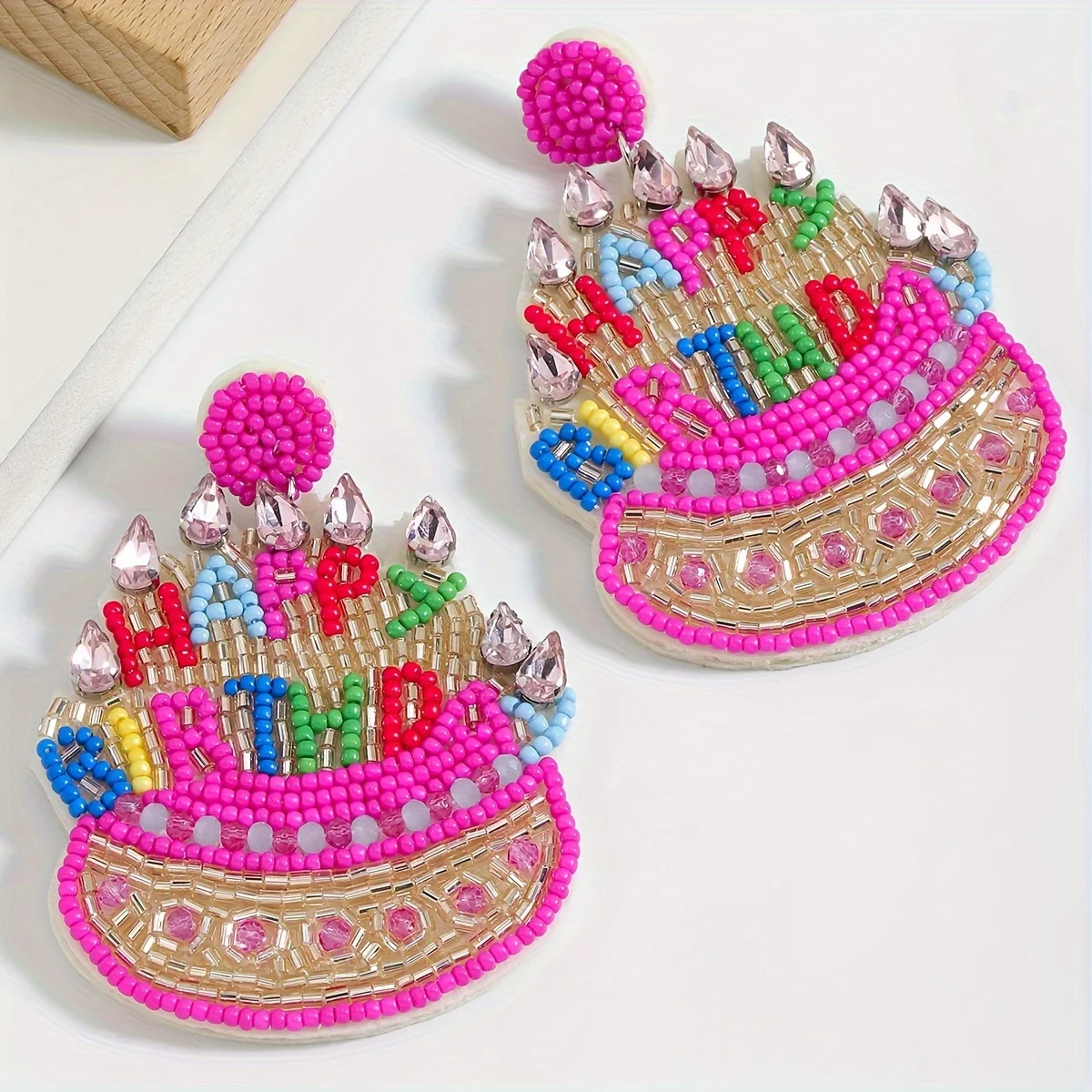 Vedwas Bohemian Handmade Beaded Cake Dangle Earrings,Cute HAPPY BIRTHDAY Letter Celebrate Birthday Party Women Accessories