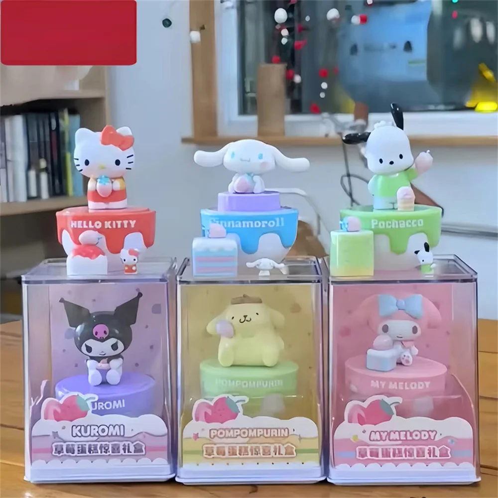 만화 헬로 키티 딸기 케이크 시리즈 6 스타일 귀여운 액션 피규어 CollectiIble 인형 데스크탑 모델 어린이 장난감 생일 선물