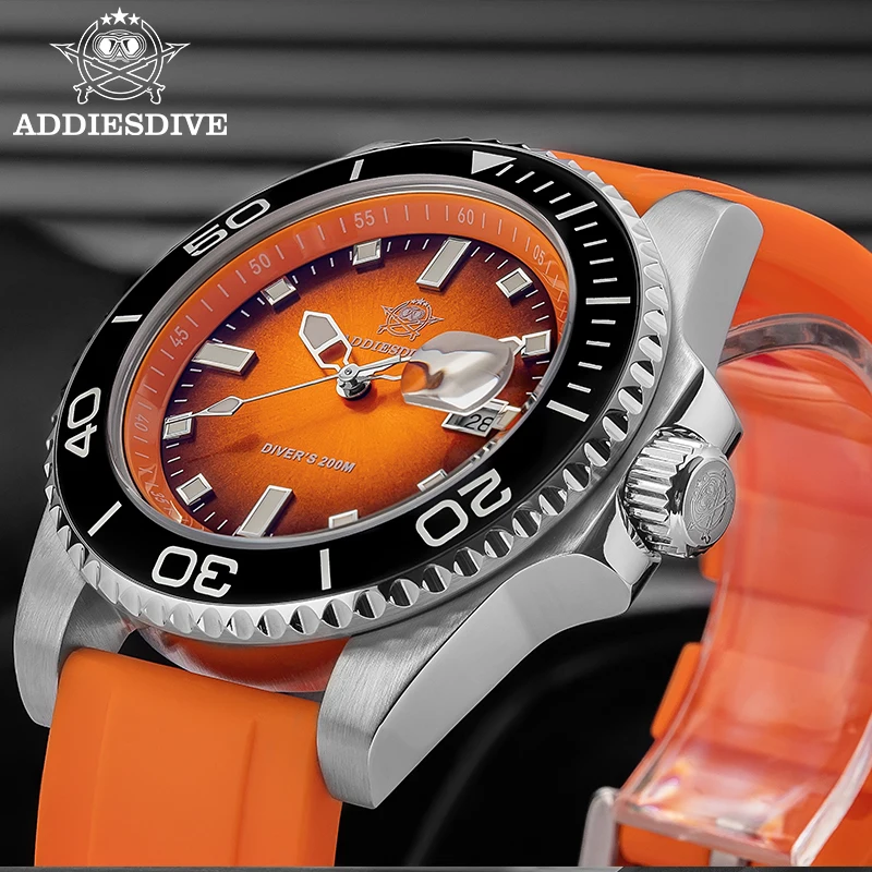 ADDIESDIVE New 41mm Men Watch Diving 200m Waterproof  AD2089 Top Brand Diver Wristwatch Stainless Steel Luminous Leisure Watch