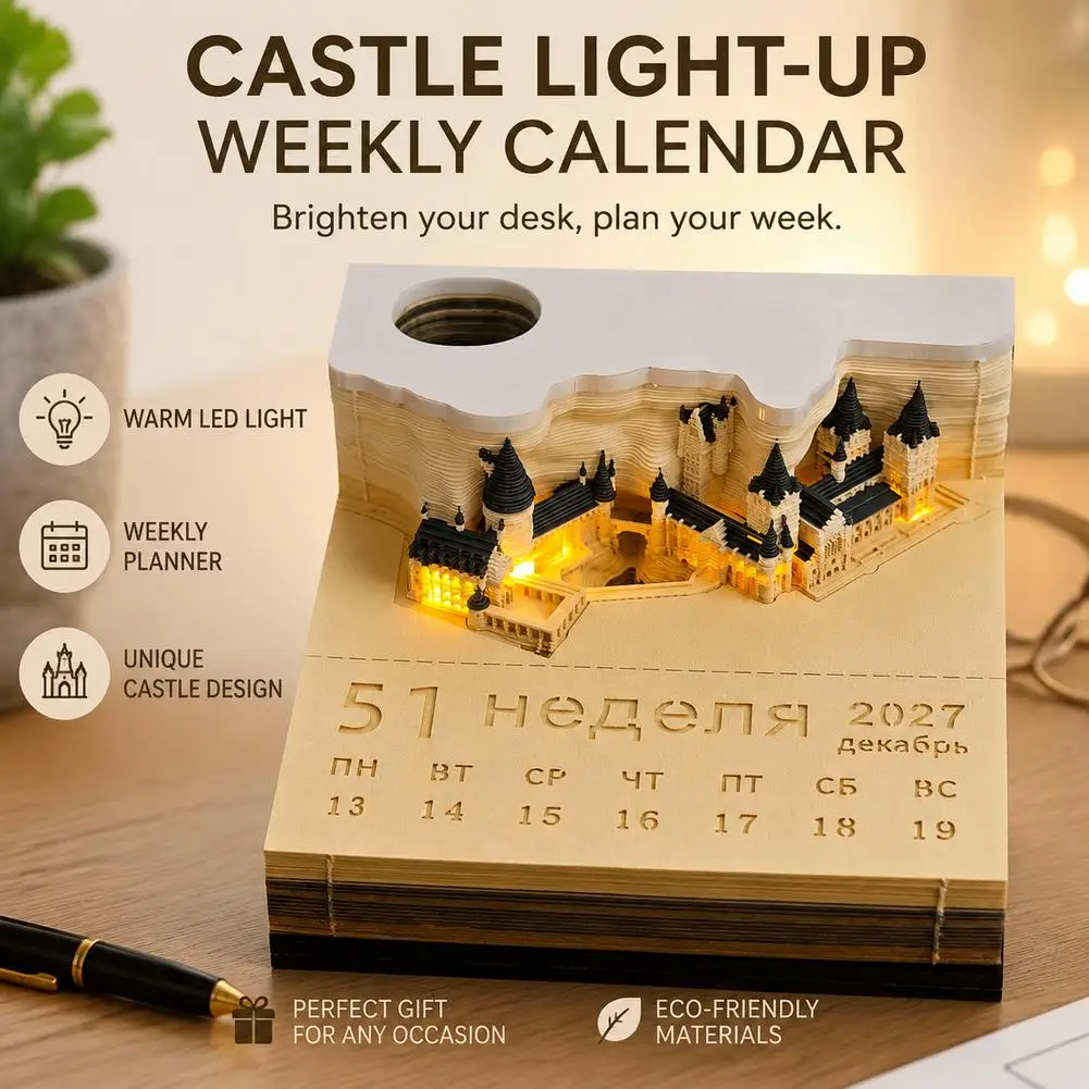 3D Desk Calendar Pop-Up Castle Monthly Planner 2027 Yearly Organizer Sticky Notes to do list Office/Home Desk Decor