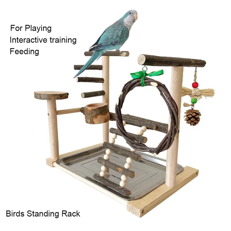 

Natural Wood Apple Tree Branch Pet Parrot Toy Bird Biting Exercise Climbing Standing Wooden Toys Pet Parrot Macaw Hammock Toy