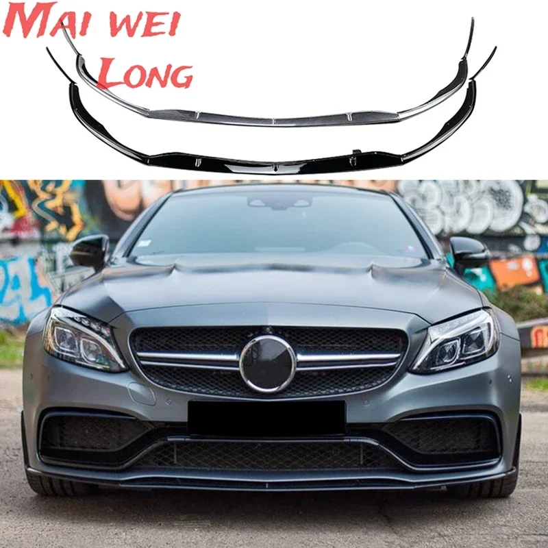 Car Front Bumper Lip Diffuser Spoiler For Mercedes-Benz C-class W205 C205 S205 C63 2015-2022 Gloss Black Body Kits