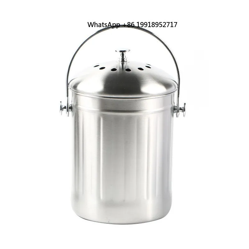 Stainless Steel Compost Bin Portable Useless Vegetables Food Waste Bucket for Gardening Counter Bathroom Countertop Kitchen
