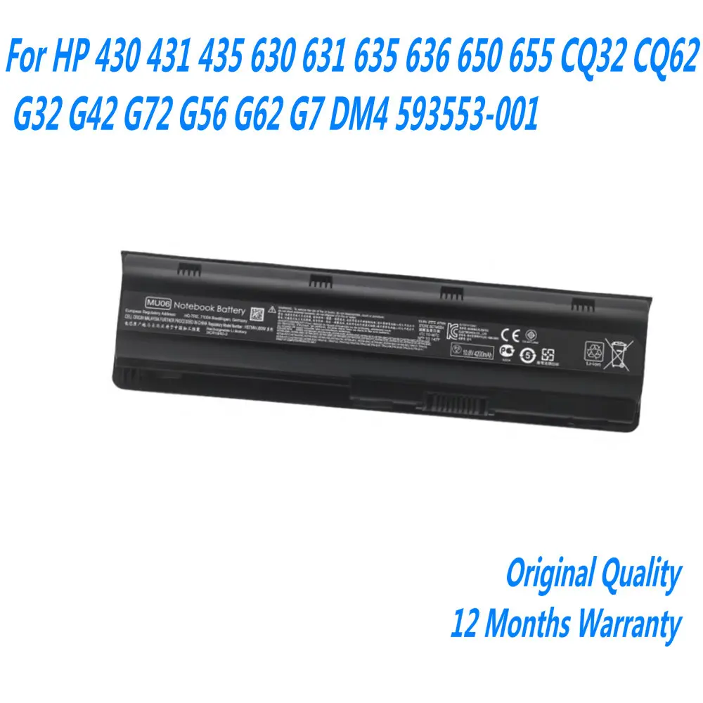 

New 10.8V 47WH MU06 Laptop Battery For HP 430 431 435 630 631 635 636 650 655 CQ32 CQ62 G32 G42 G72 G56 G62 G7 DM4 593553-001