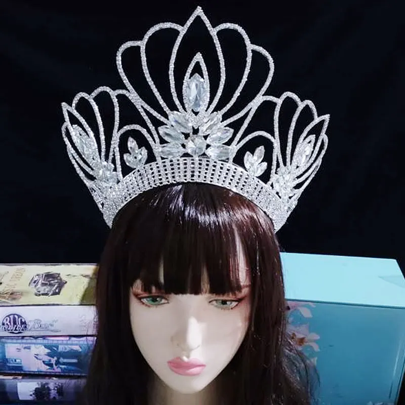 Himstory-Exagerado Grande Strass Coroa Headpiece para Mulheres, Jóias de Luxo, Bling Nupcial Tiara Coroa, Acessórios para Cabelo