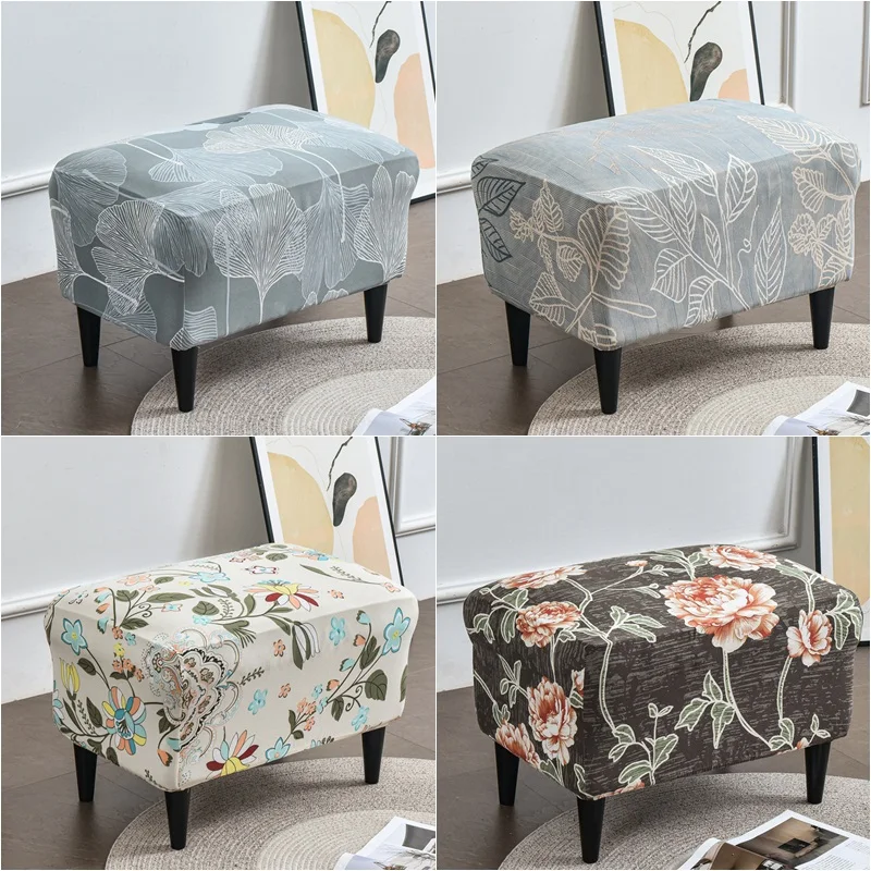 Nordic Style Ottoman Covers Spandex Rectangle Stool Cover All-inclusive Footstool Covers Furniture Protector Sofa Footrest Cover