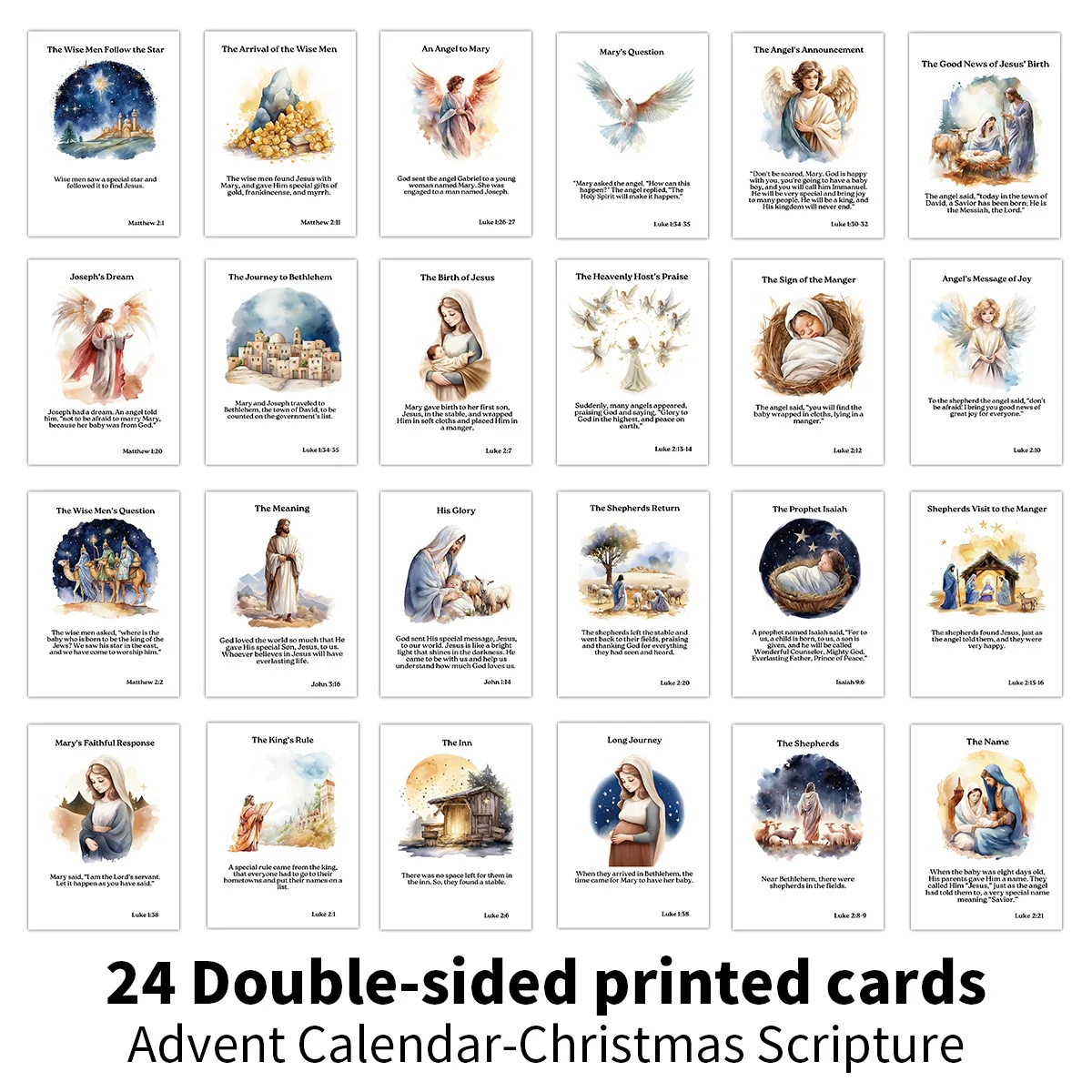 

《24 Christmas Countdown Decorative Cards》Twenty Four 24 Days Christmas Advent Calendar Decorative Cards Set for Holiday Countdow