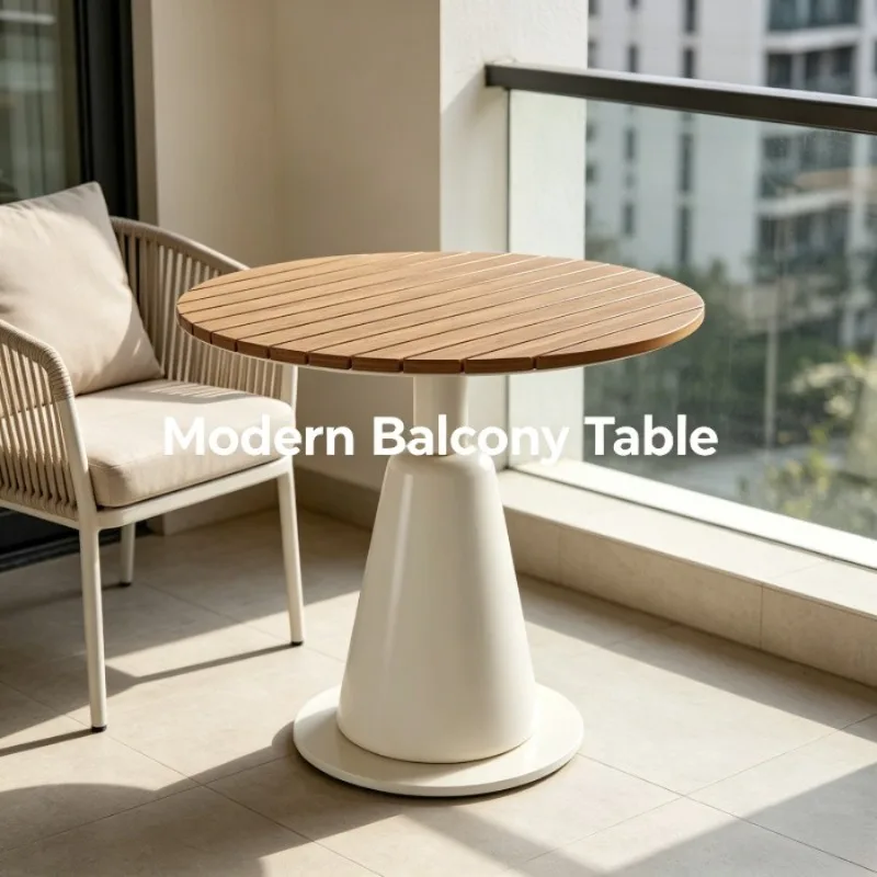 Outdoor Round Side Table Weather Resistant Wood Plastic Composite Top For Patio Poolside Garden Balcony Leisure Use Only