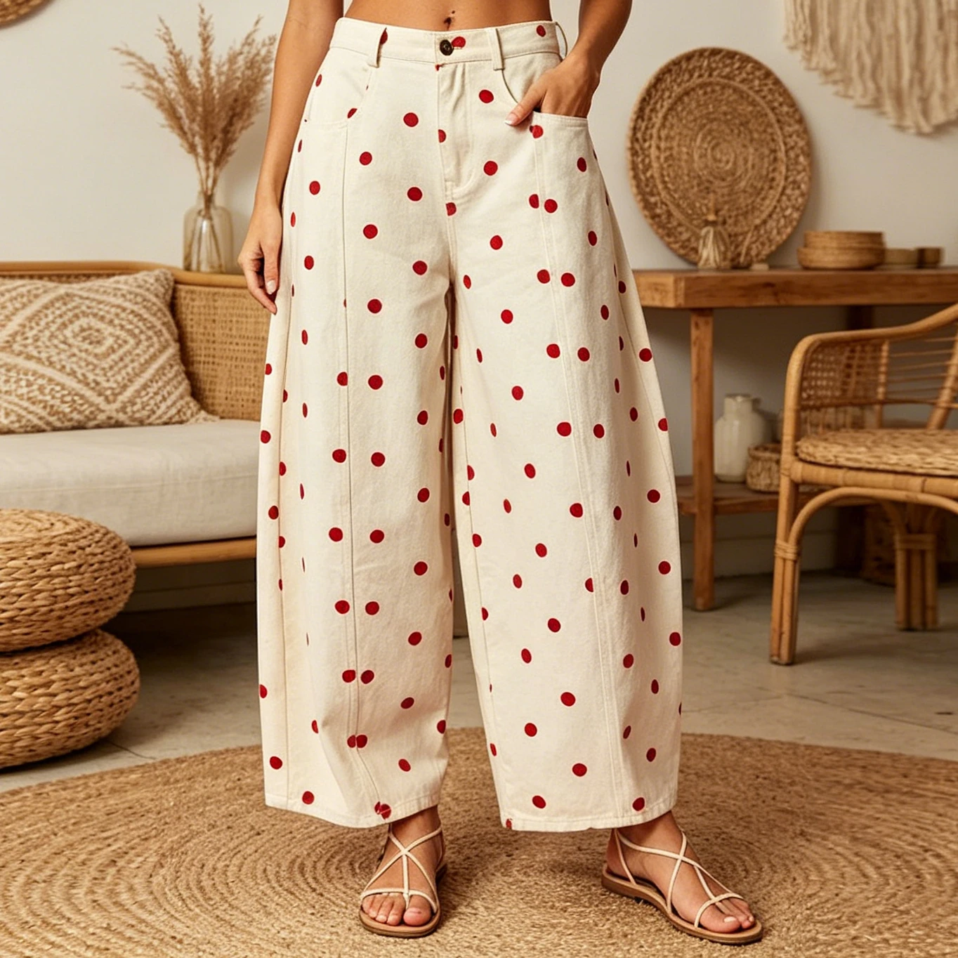 

Pant Women Vintage Wide Leg Long Pants Print Dot High Waist Straight Trousers Y2k Streetwear Elegant Splice Work Casual 2026