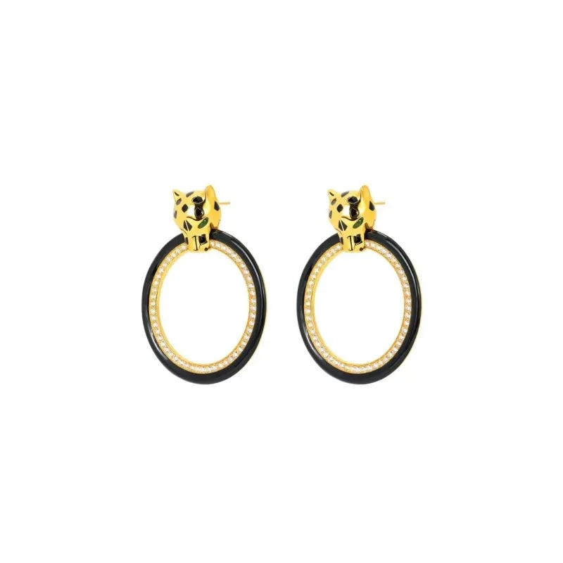 ZOCA 925 Sterling Silver With 18K Gold Plated Leopard Head Big Round Ear Earrings For Women Trendy Jewelry Wholesale