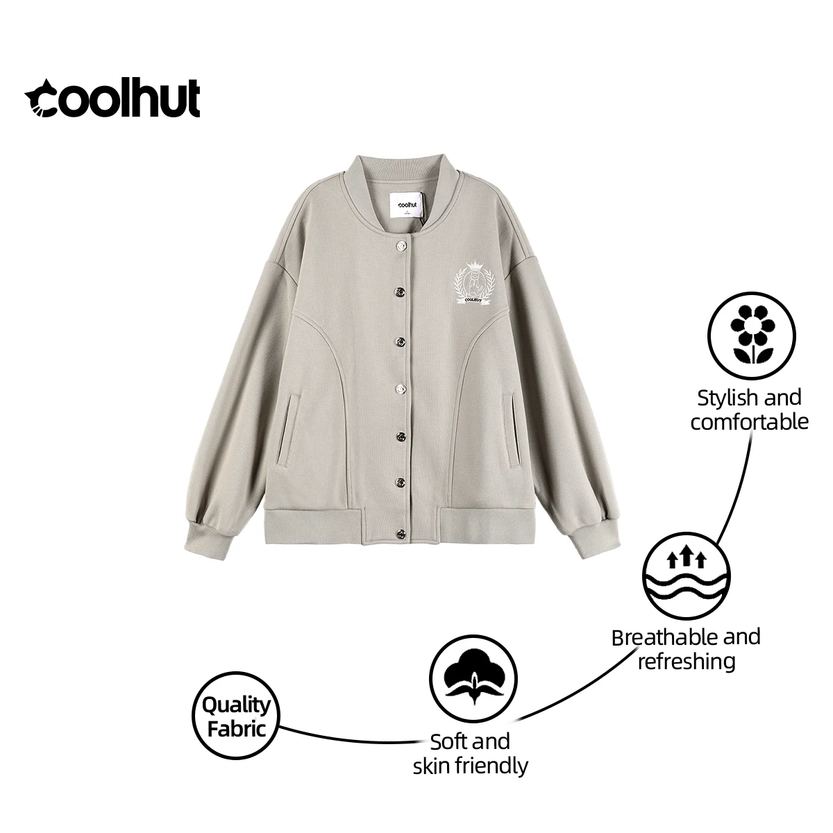 

COOLHUT Women's 2025 Embroidered Baseball Jacket Cardigan | Vintage Wool Blend Open Front Coat | Preppy Casual Fall Outerwear