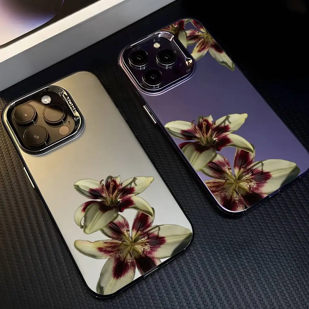 Custodia morbida per telefono con stampa fiore orchidea giglio per iPhone 16 15 14 13 12 11 Plus Pro Max multicolore Aurora laser Custodia antiurto FundaCover