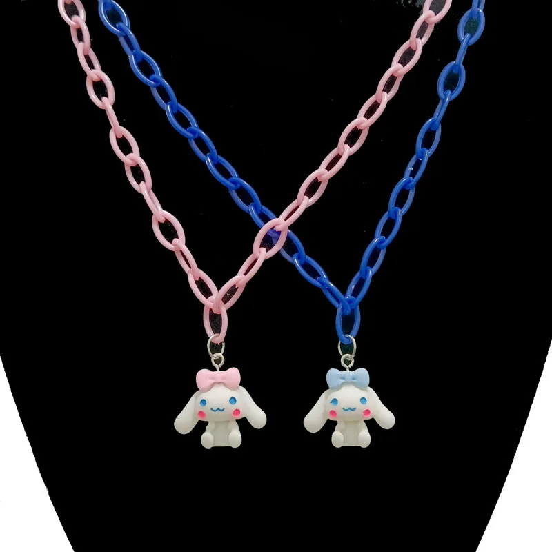 Sanrio Cartoon Character Cinnamoroll Pendant Necklace Adjustable Plastic Collarbone Chain Fashion Girls Anime Accessories Gift