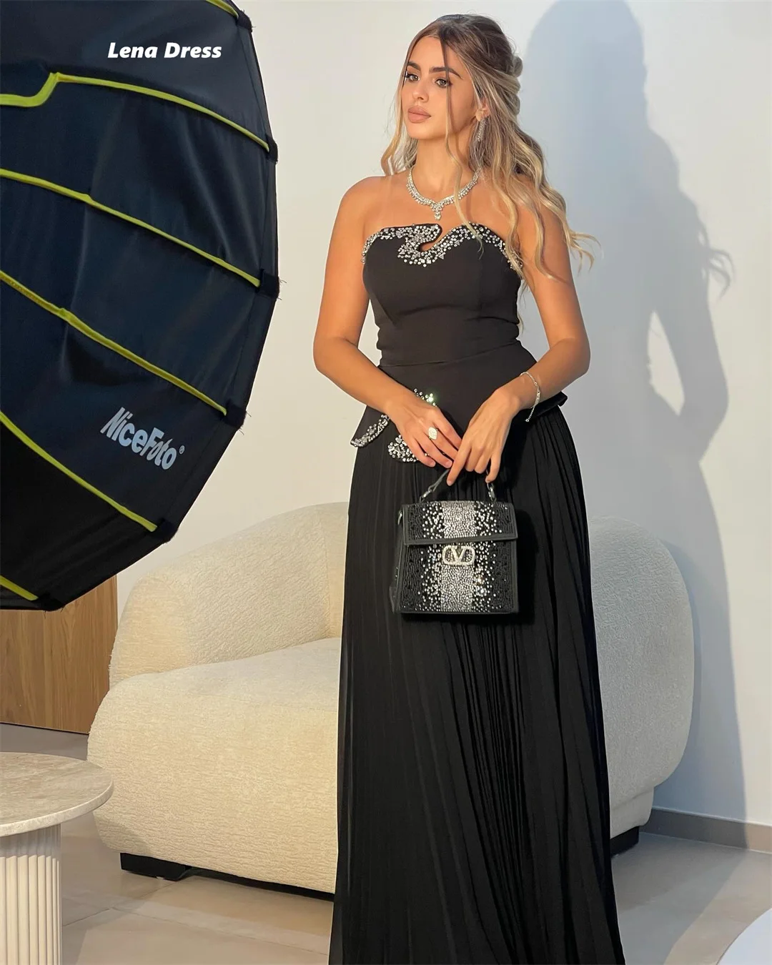 Sukienki na studniówkę Lena na zamówienie 2025 Luksusowe eleganckie sukienki damskie na przyjęcie Kobieta 2025 Czarna bezrękawnikowa szyfonowa suknia wieczorowa balowa