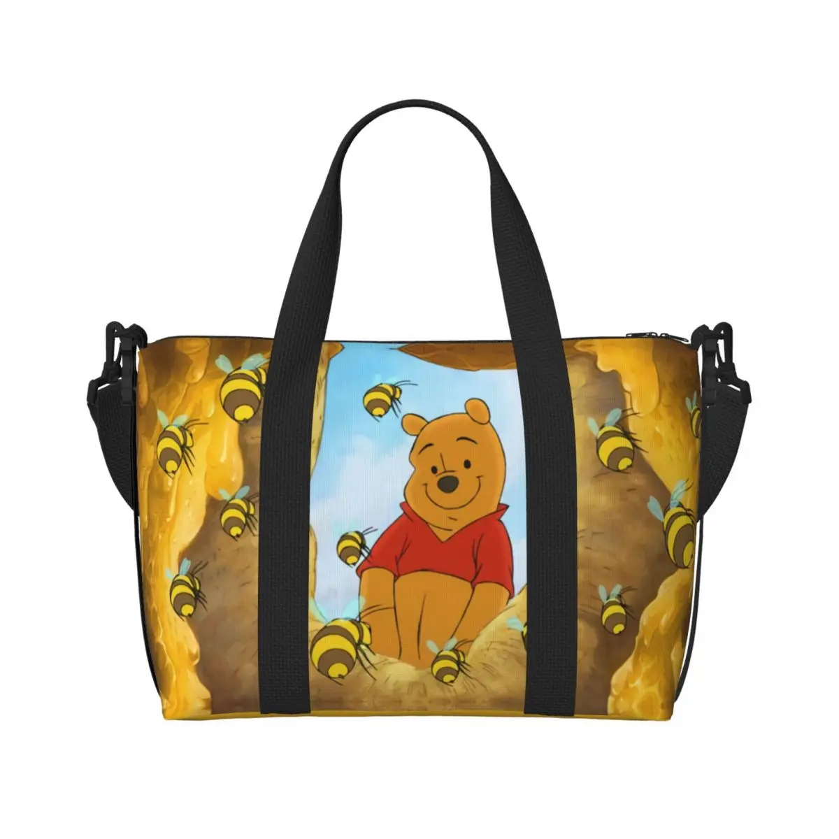 Custom Winnie Pooh Bear Anime Tote Bag Women Big Capacity Beach Gym Travel Bags