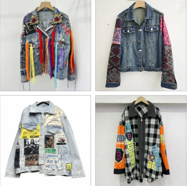 Foreign trade new stitching denim coat color contrast all exquisite street trend wind top
