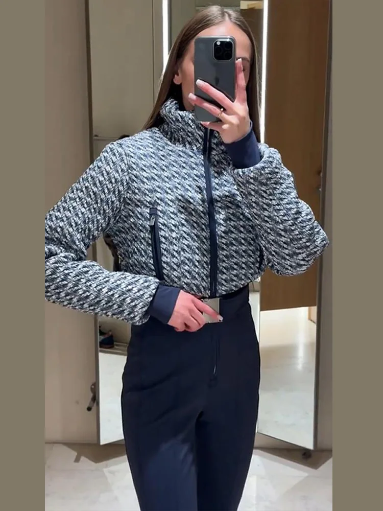Skiing Stand Collar Women's Jumpsuits Plaid Full Sleeve Long Pants Pockets Loose High Street Fashion Casual Rompers 2026 Winter