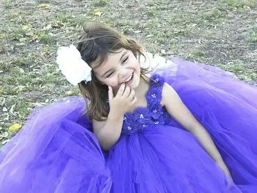 Princess Girls Dress purple Flower Girl Tutu Dress Canary Beautiful Handmade purple Kids Girls Tutu Party Dress