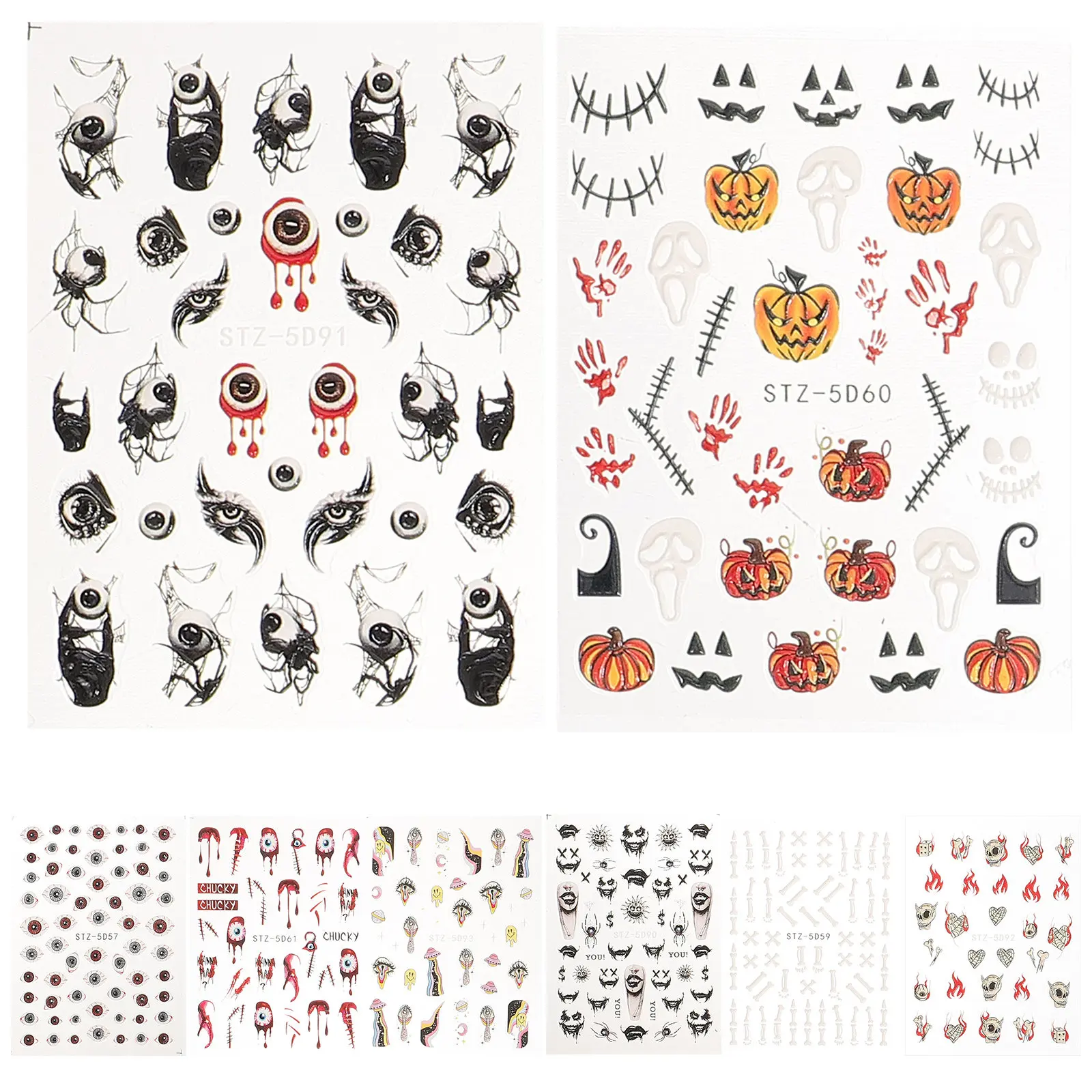 8 Sheets Manicure Stickers for Nails Attachable Art Decal Halloween Decor Decals