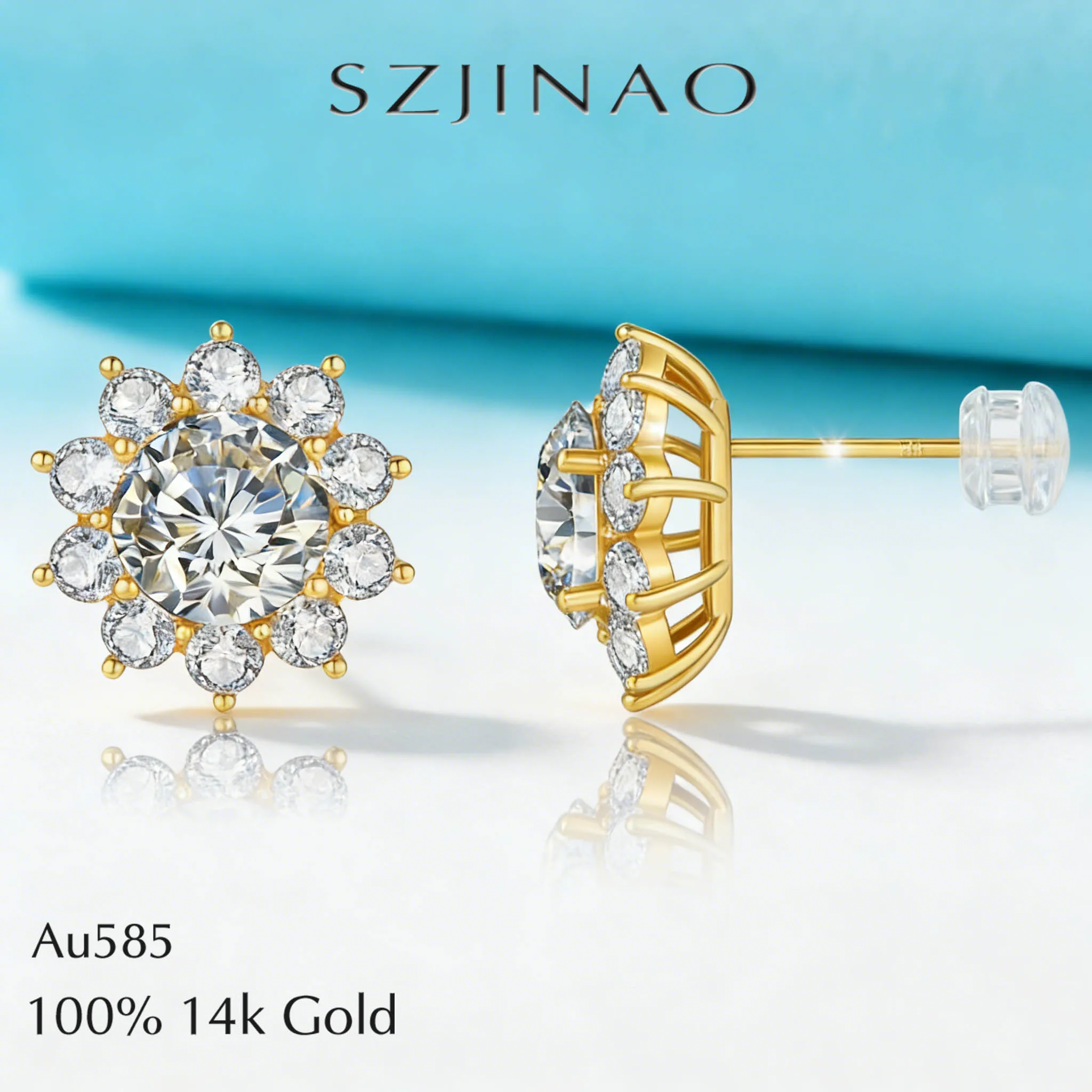 

Серьги-гвоздики из золота 14 карат с муассанитом в форме подсолнуха для женщин, D/VVS1, бриллиантовая круглая огранка, подарки на свадьбу и годовщину