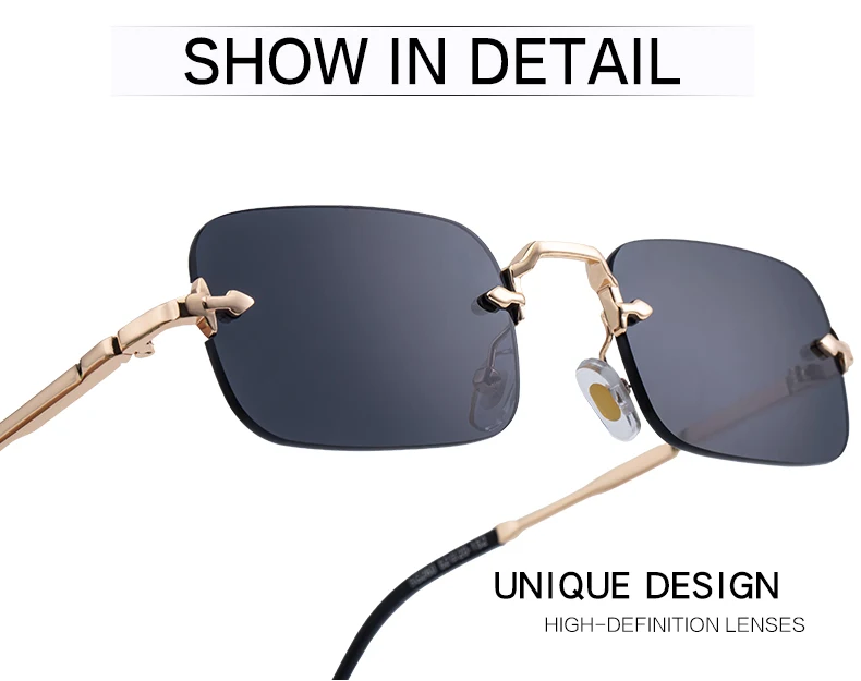 Kleine Rahmen Rechteck Randlose Punk Sonnenbrille Männer 2025, Luxus Marke Vintage Metall Sonnenbrille Für Männliche Klassische Shades UV400 – Detail 7