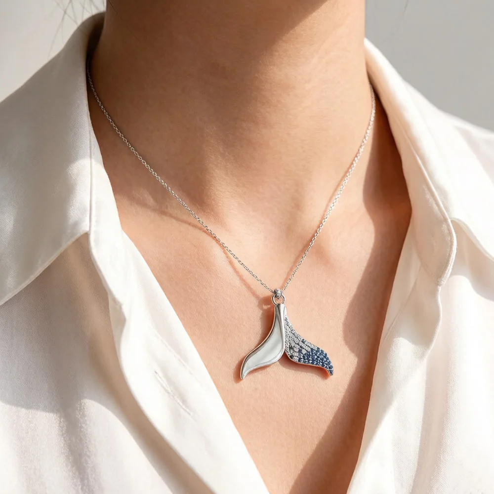 Blue Tail Fin Pendant Brand New Fine Jewelry Cheerful Accessories 925 Sterling Silver Gift For Woman