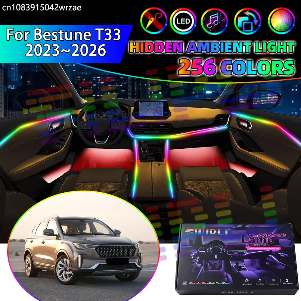 For Bestune T33 2023~2026 Senia R8 SUV RGB Car Interior Ambient Lights Strips Breathing Lighting Kit App Control LED strips Auto