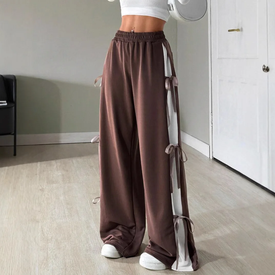 Pants Long Wide Leg Pant Women Jogger Capris Loose Drawstring Pockets High Waist Summer Casual Sports Slight Strech Maxi