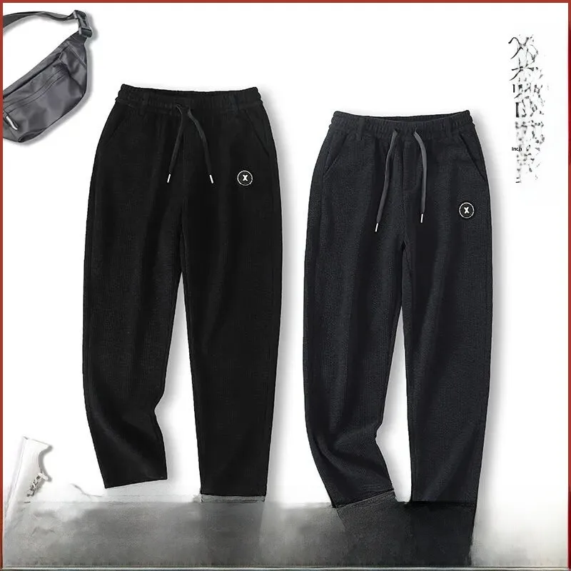 

Men's Casual Pants Texture Fabric Elastic Waist Straight Leg Autumn New Sle Comfortable Breathable Polyester Cotton Blend