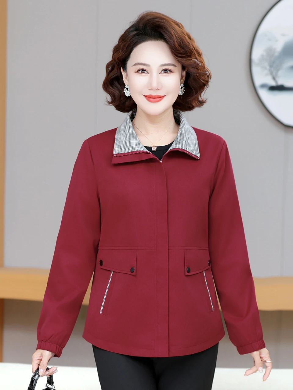 

Spring New Light Jaet for Mom 50-60 Years Old Mid-aged And ly Women's Turn-down Collar Coat Thin Jaet Casual Sle