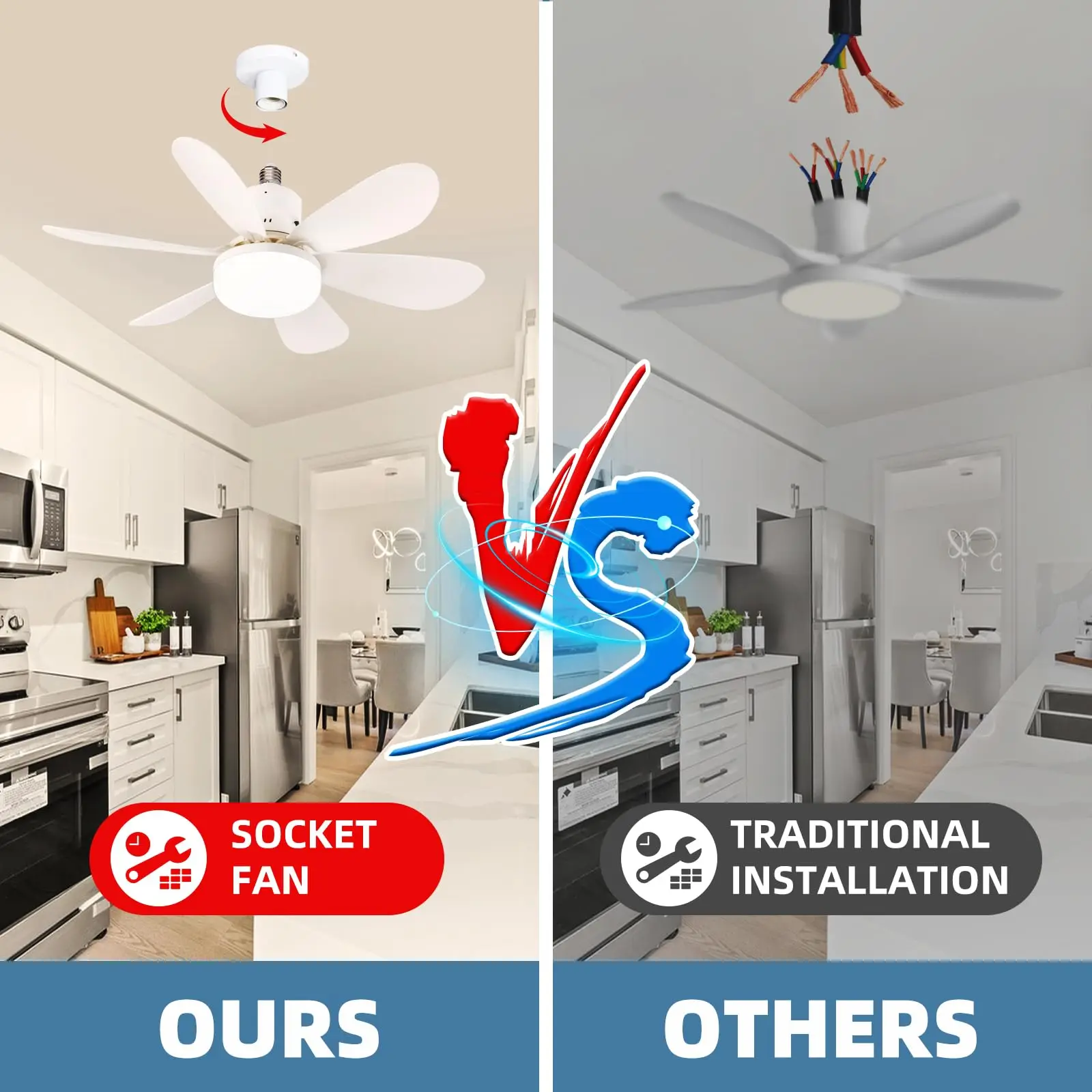 30W/40W LED Ceiling Fan Light E27 with Remote, Dimmable 3-Color 3000K-6500K, 2000 Lumens, for Bedroom, Living Room, Kitchen