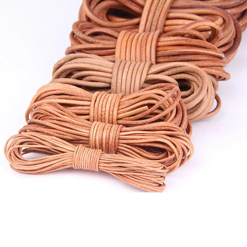 Cordon rond plat en cuir de vache véritable, 1 2 3 4 5 6 8mm, pour Bracelet et collier, pour la fabrication de bijoux