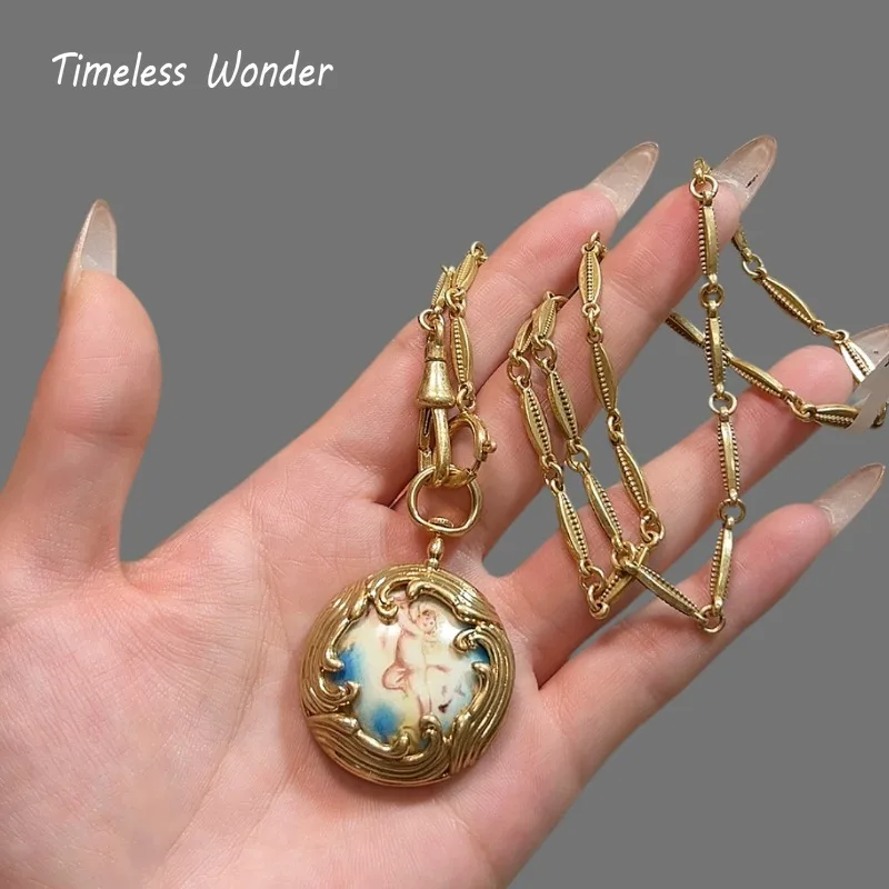 Timeless Wonder Retro Detachable Angel Charm Chains Necklace Women Designer Jewelry Top Rare Trendy Classy Vintage 4612