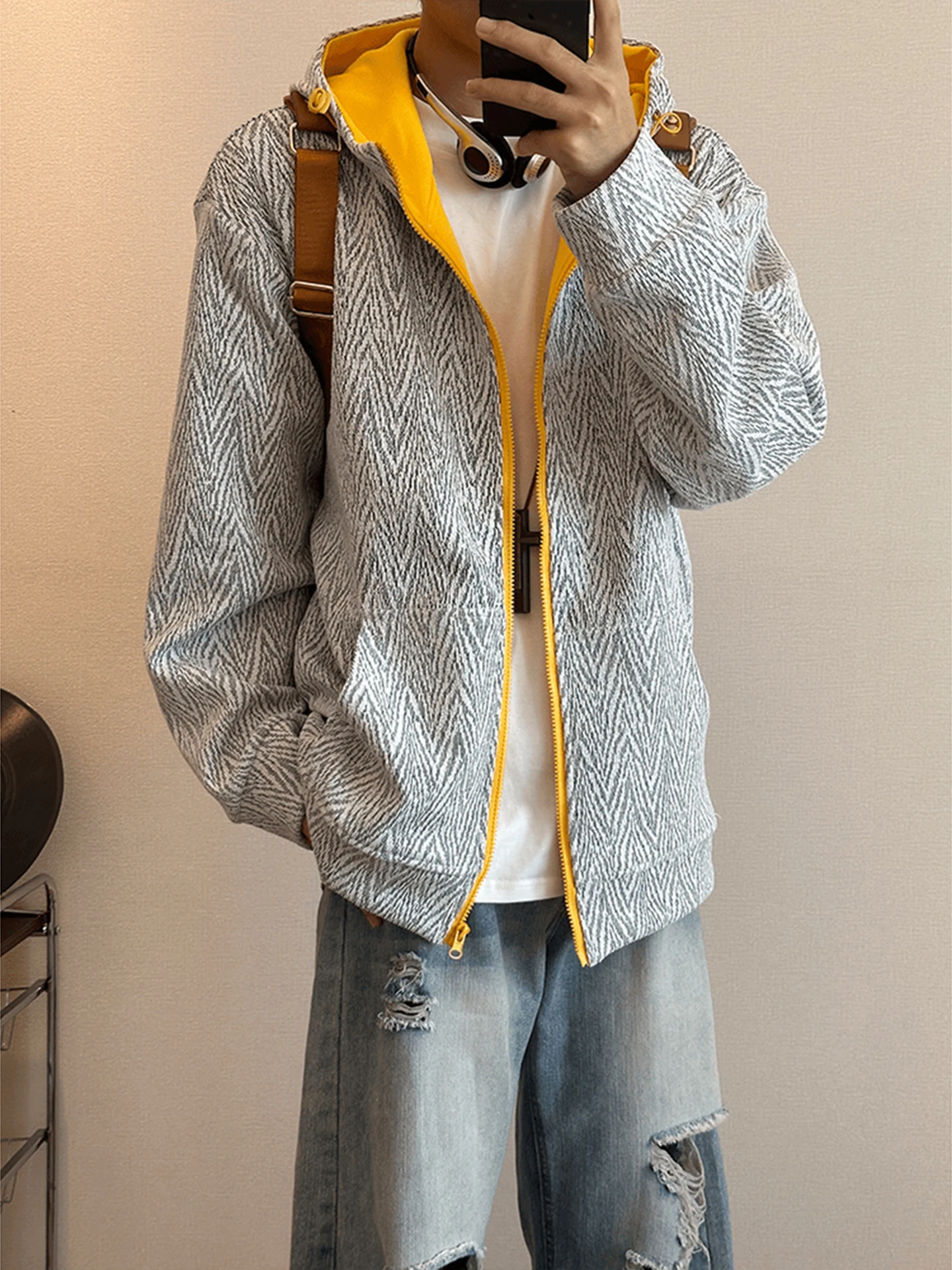 

Мужской осенний повседневный кардиган с капюшоном в полоску «Зебра», высококачественный вязаный свитер с цветными блоками, теплый, из полиэфирного волокна