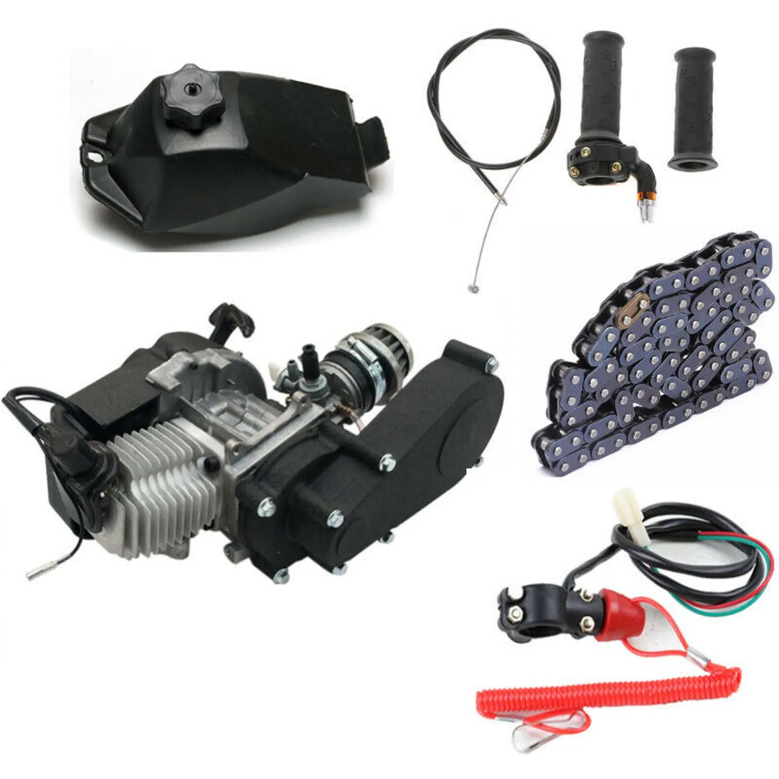Zwart Twostroke 47cc 49cc Pull Start Motor Versnellingsbak Ketting Kit Voor Mini Pit Bike Atv Quad Scooter