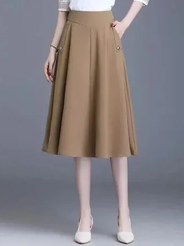 ミディ A ライン スカート ゴムウエスト ミディ スカート 韓国 Sle ハイウエスト ポリエステル繊維 夏シーズン f-length スカート